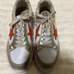 Gold and White Sneakers with Orange Star
